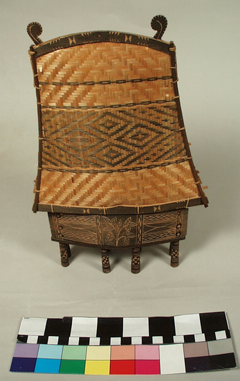 Hearst Museum object titled Architectural model, accession number 9-17025, described as House model: 8-legged, wood, with 2 finials; 25.5 cm