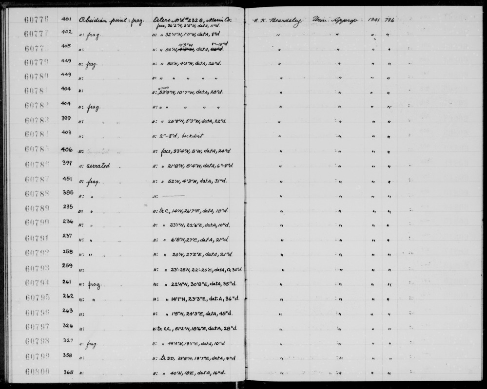 Documentation associated with Hearst Museum object titled Point, accession number 1-60793, described as Obsidian.