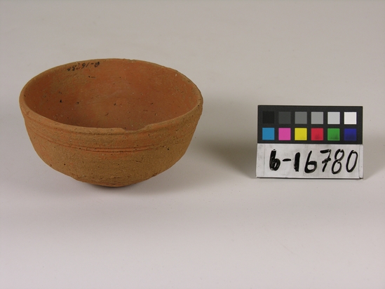 Hearst Museum object titled Bowl, accession number 6-16780, described as pottery: red bowl, straight rim, diameter 12, height 7 cm