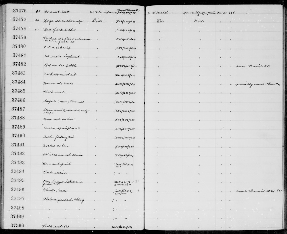 Documentation associated with Hearst Museum object titled Worked bone, accession number 1-37483, described as Worked ? animal rib.