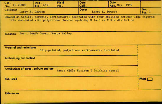 Documentation associated with Hearst Museum object titled Vessel, accession number 16-20006, no description available.