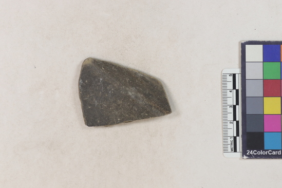 Hearst Museum object titled Potsherd, accession number 16-8148, described as Potsherd; body, shoulder.  Section of Manta on Beach currently inhabited. Numbers  8111 to 8194 are sherds picked up on beach at low tide.