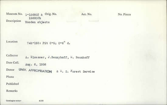 Documentation associated with Hearst Museum object titled Wooden objects, accession number 1-156802a,b, described as Wooden objects.