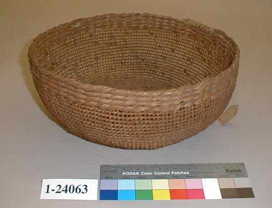 Hearst Museum object 1 of 2 titled Basket, accession number 1-24063, described as Openwork twined basket.