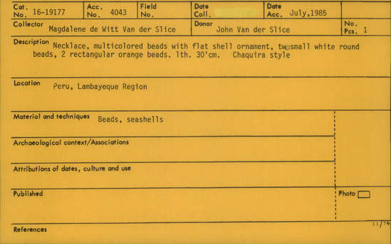 Documentation associated with Hearst Museum object titled Necklace, accession number 16-19177, no description available.