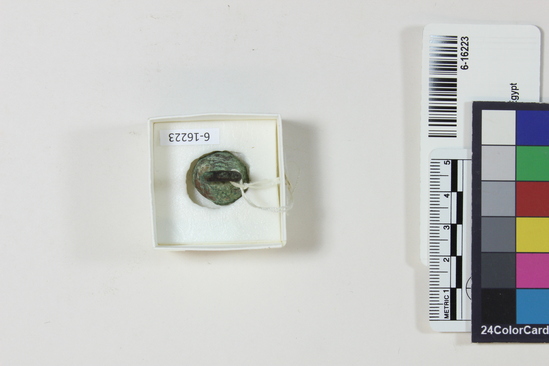 Hearst Museum object 1 of 2 titled Bell, accession number 6-16223, described as metal bell, small, ld 1.5 cm