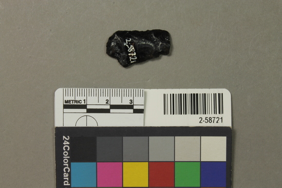 Hearst Museum object titled Projectile point, accession number 2-58721, described as projectile point fragment, base Rose Springs Corner Notch, obsidian