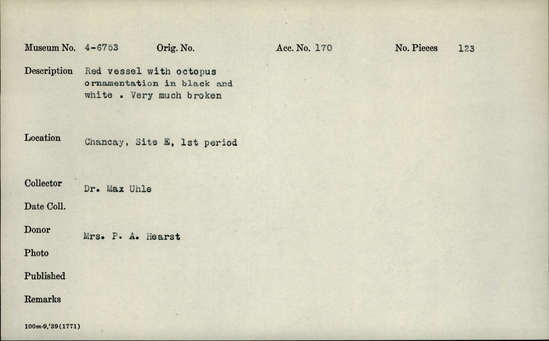 Documentation associated with Hearst Museum object titled Broken vessel, accession number 4-6753, no description available.