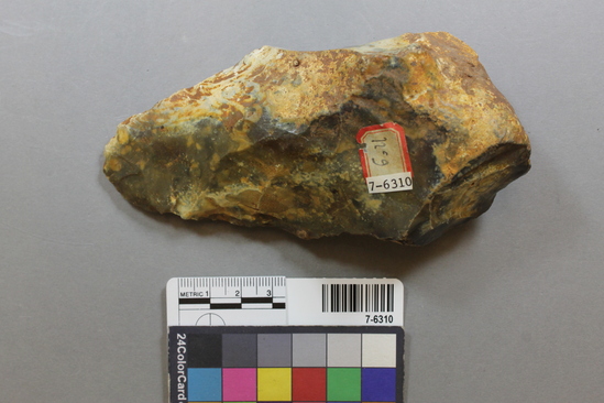 Hearst Museum object titled Handaxe, accession number 7-6310, described as chert handaxe, ovate, 13 cm long, possibly Chellean