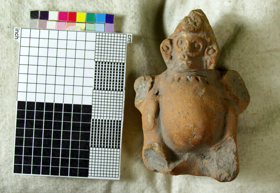 Hearst Museum object titled Pottery head, accession number 3-2579, described as Pottery figurine, big belly