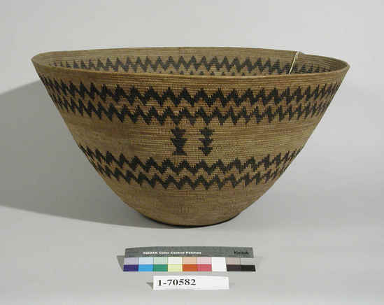 Hearst Museum object titled Basket, accession number 1-70582, described as Coiled basket, wide mouth, sloping sides.