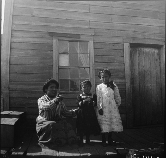 Hearst Museum object titled Black-and-white negative, accession number 15-1449, described as Woman, 2 children