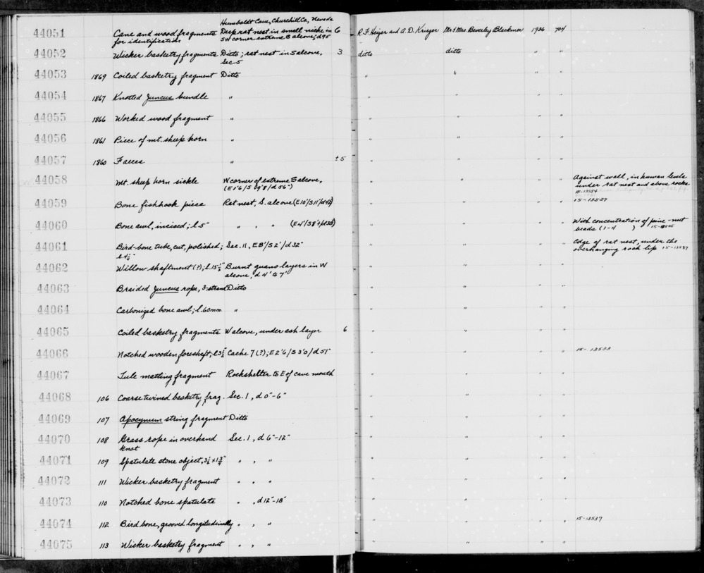 Documentation associated with Hearst Museum object titled Fishhook, accession number 1-44059, described as Bone fishhook piece