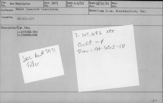 Documentation associated with Hearst Museum object titled Soil sample, accession number 1-147703, described as soil sample from auger test.