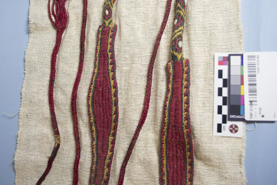 Hearst Museum object titled Sling, accession number TEMP 2018.368, described as slings attached to larger textile; same donor number as TEMP 2018.364