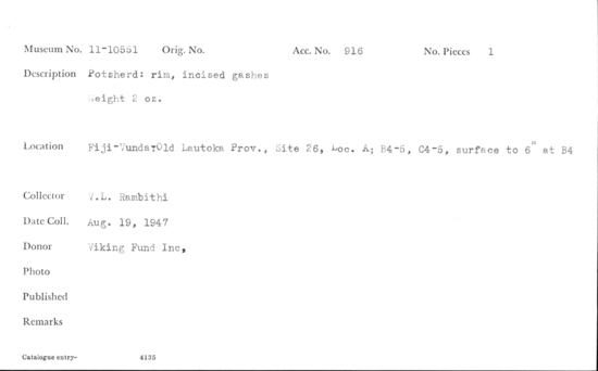 Documentation associated with Hearst Museum object titled Potsherd, accession number 11-10551, no description available.