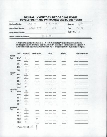 Documentation associated with Hearst Museum object titled Human remains, accession number 12-9932(0), described as The incomplete remains of a middle to old adult, probably female.