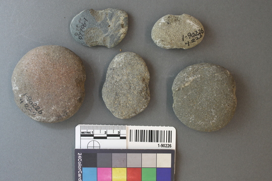 Hearst Museum object titled Sinkers, accession number 1-90226, described as Notched, pebble, below historic level