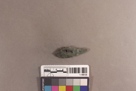Hearst Museum object titled Projectile point blank, accession number 1-189135, described as chert projectile point blank; l. 5.2cm