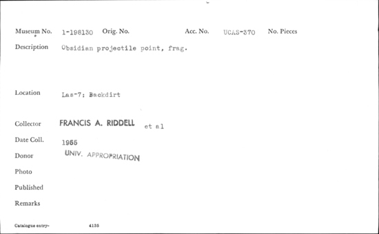 Documentation associated with Hearst Museum object titled Blade fragment, accession number 1-197930, described as Blade fragment.