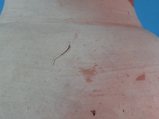 Hearst Museum object 19 of 85 titled Broken jar, accession number 6-5740, described as Pottery: smooth pinkish globose jar, rim broken