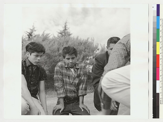 Hearst Museum object titled Black-and-white negative, accession number 15-19488, described as Indian boys and Sidney Parrish playing stick game