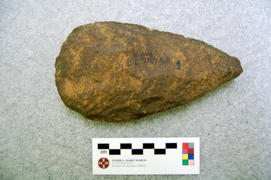 Hearst Museum object titled Handaxe, accession number 5-8162, described as Handaxe; bifacial; thin; length 16.5 cm