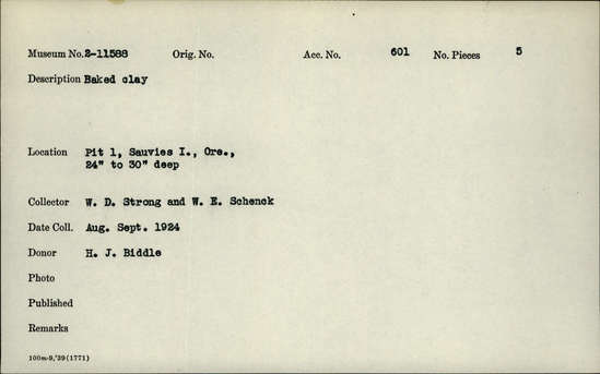 Documentation associated with Hearst Museum object titled Baked clay, accession number 2-11588, described as Baked clay.