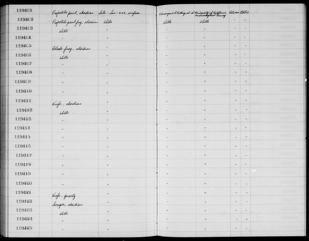 Documentation associated with Hearst Museum object titled Blade fragment, accession number 1-119410, described as Obsidian.