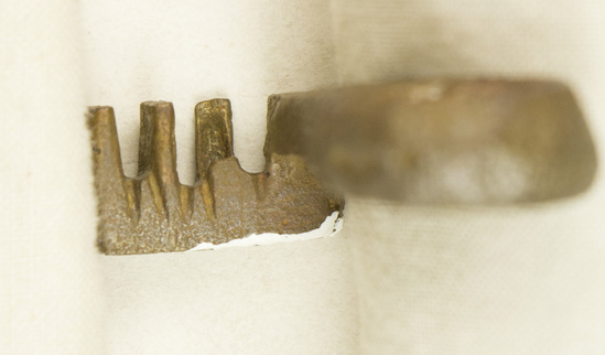 Hearst Museum object titled Key, accession number 8-5353, described as Key, bronze, ring-handle, 52 mm
