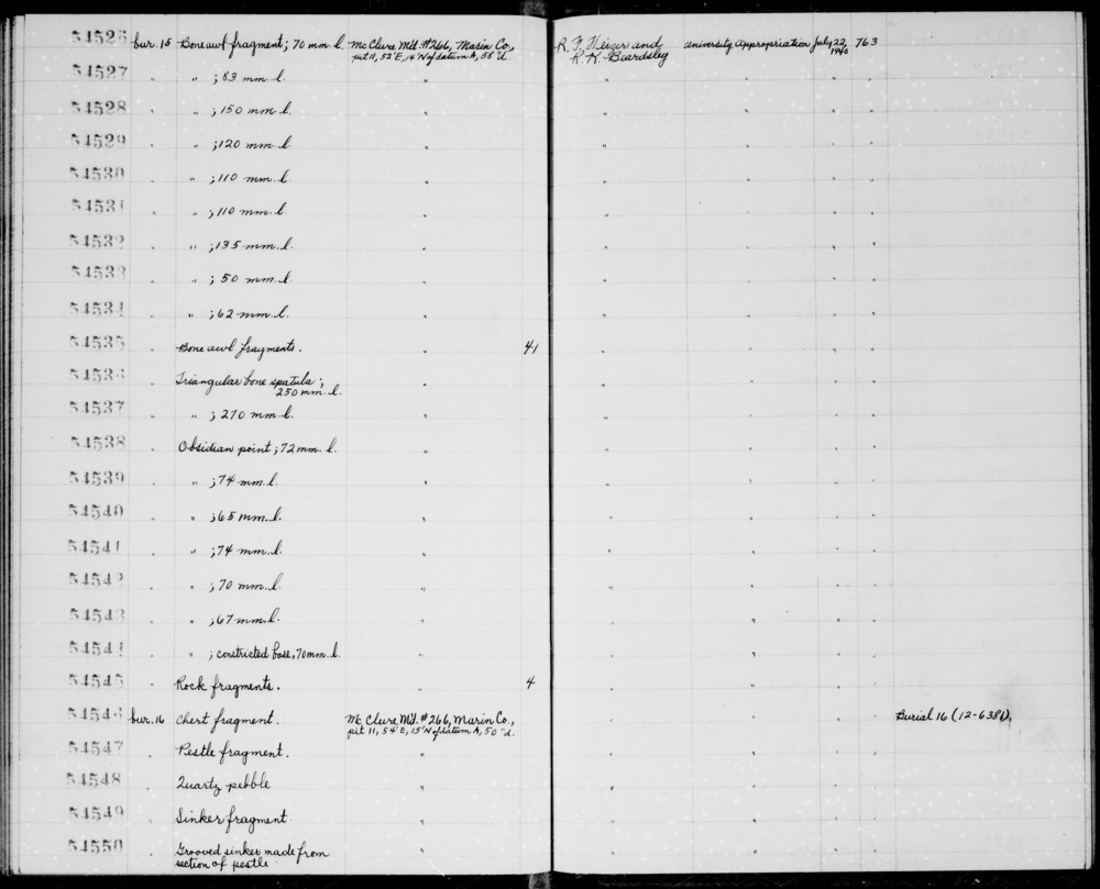 Documentation associated with Hearst Museum object titled Point, accession number 1-54542, described as Obsidian point