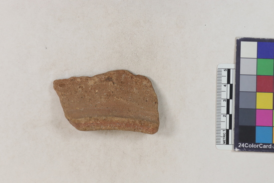 Hearst Museum object 43 of 160 titled Potsherd, accession number 16-8191, described as Potsherd: rims Section of Manta on beach currently inhabited. Numbers  8111 to 8194 are sherds picked up on beach at low tide.