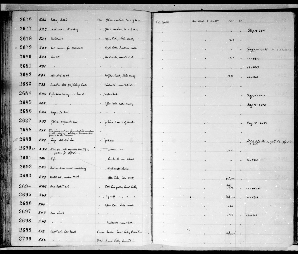 Documentation associated with Hearst Museum object titled Whistle, accession number 1-2697, described as Bone.