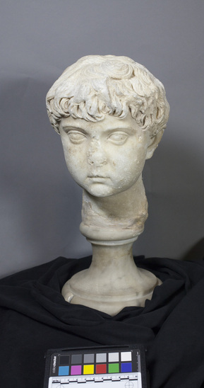 Hearst Museum object titled Portrait head, accession number 8-4262, described as Fine portrait head of a small boy, marble. Engraved eyes.