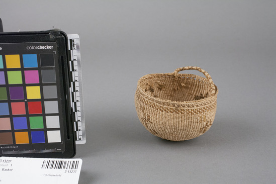 Hearst Museum object 2 of 3 titled Basket, accession number 2-13237, described as Simple design, closely twined, handle.