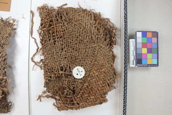 Hearst Museum object 3 of 4 titled Basket samples, accession number 4-2597a, described as Fragments of basketry: twilled. Plant fiber.