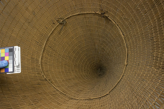 Hearst Museum object 9 of 9 titled Carrying basket, accession number 1-10493, described as Carrying basket; twined. Warp is possibly Maple (Acer macrophyllum), weft is Maple.