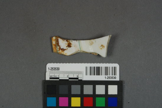 Hearst Museum object titled Ceramic fragment, accession number 1-253530, described as refined white earthenware painted dish rim fragment