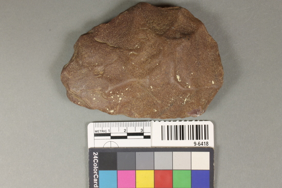 Hearst Museum object 1 of 3 titled Handaxe, accession number 9-6418, described as Hand-axe; (core tool).