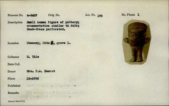 Documentation associated with Hearst Museum object titled Figure, accession number 4-6437, no description available.