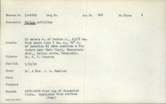 Documentation associated with Hearst Museum object titled Shell, accession number 16-2883, described as Marine univalves