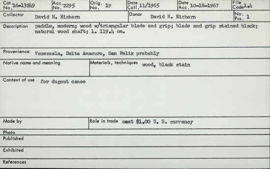 Documentation associated with Hearst Museum object titled Paddle, accession number 16-13249, no description available.