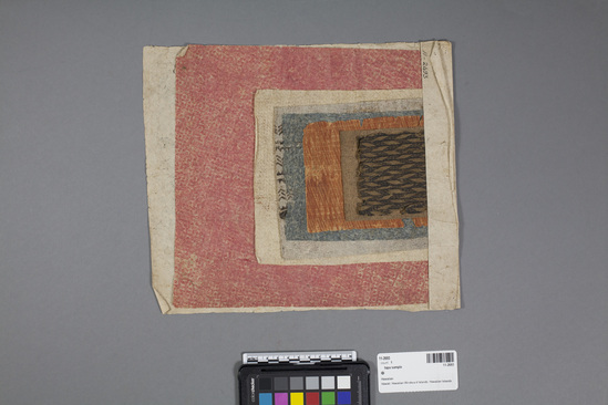 Hearst Museum object 2 of 2 titled Kapa (bark cloth), accession number 11-2693, described as 8 small tapa samples stitched together.