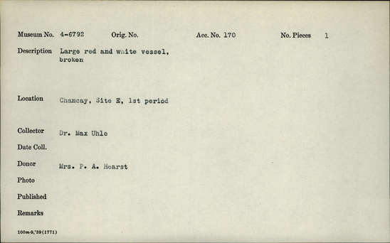 Documentation associated with Hearst Museum object titled Broken vessel, accession number 4-6792, no description available.