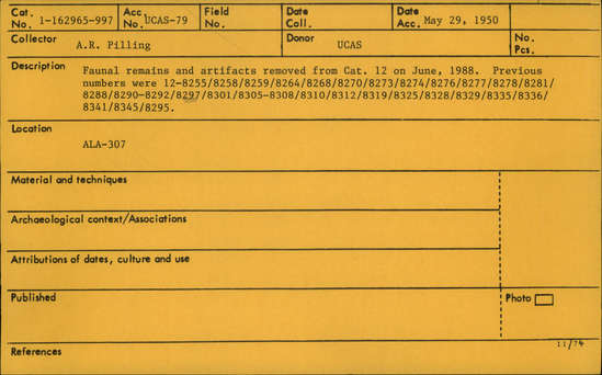 Documentation associated with Hearst Museum object titled Bead, accession number 1-162965, described as beads