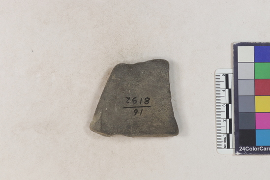 Hearst Museum object 119 of 183 titled Potsherd, accession number 16-8192, described as Potsherd: bodys Section of Manta on beach currently inhabited. Numbers  8111 to 8194 are sherds picked up on beach at low tide.