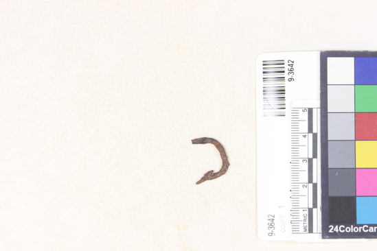 Hearst Museum object 2 of 2 titled Fishhook fragment, accession number 9-3642, described as Fishhook fragment, iron