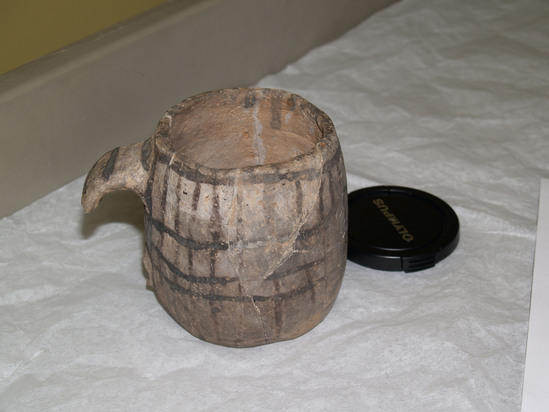 Hearst Museum object 2 of 2 titled Mug, accession number 2-3830, described as Mug. White ware, decorated.