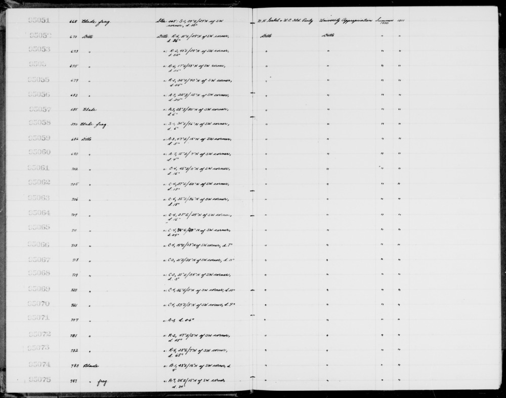 Documentation associated with Hearst Museum object titled Blade, accession number 1-95072, described as Blade fragment