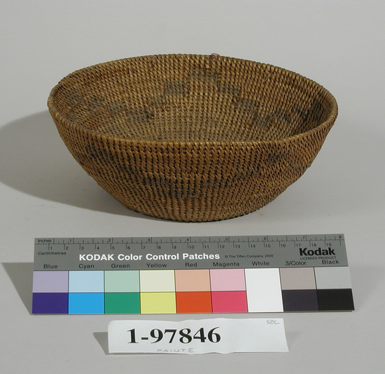 Hearst Museum object titled Bowl basket, accession number 1-97846, described as Bowl shaped, with step design, single rod coiled.